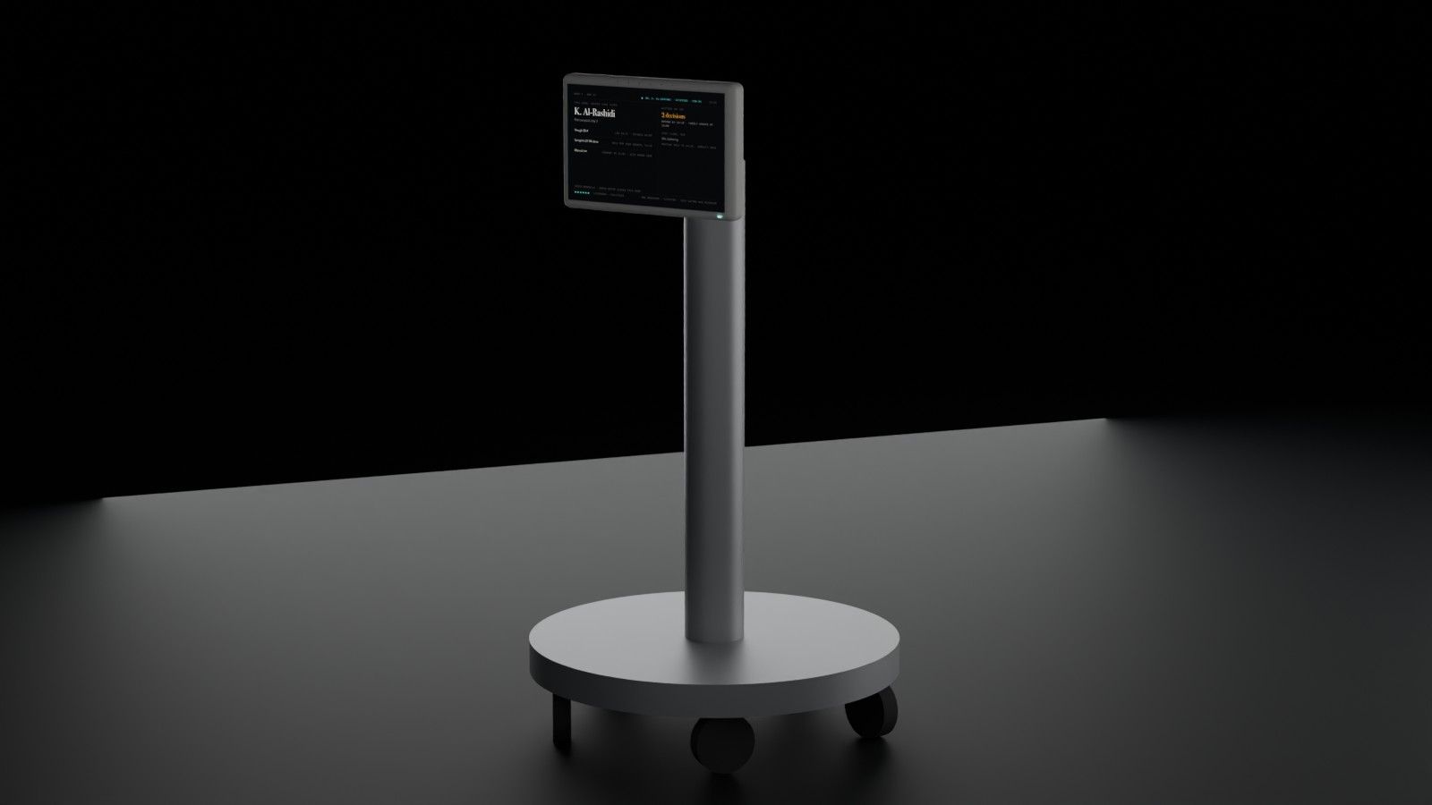 Design concept render of the LUMEN Bedside terminal with its screen lit